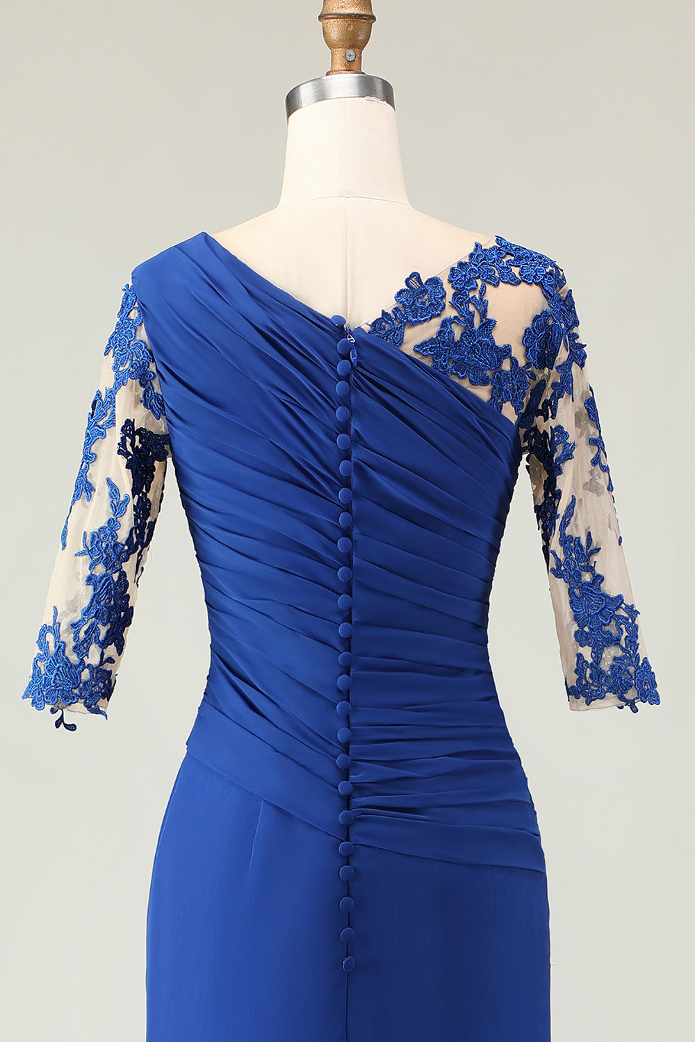 Royal Blue Mermaid Ruched Floor Length Mother of the Bride Dress with Sleeves