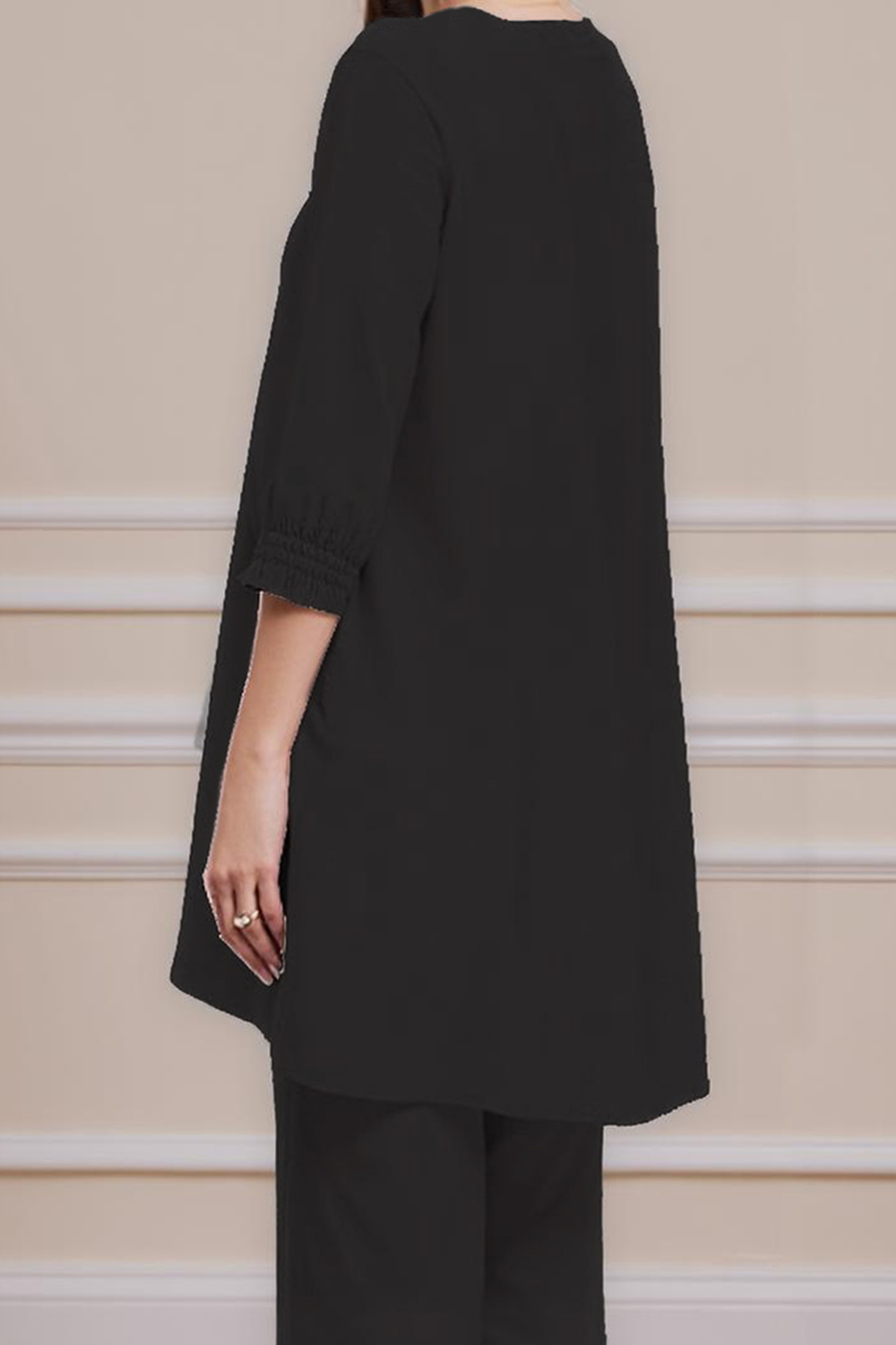 3 Piece Black Chiffon Boat Neck Mother of the Bride Pant Suits with Jacket