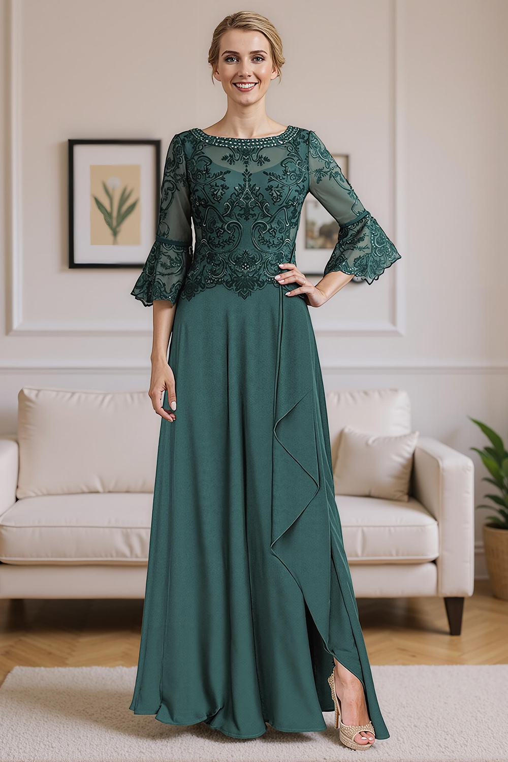 Sparkly Dark Green A Line Floor-Length Mother of the Bride Dress with Beading