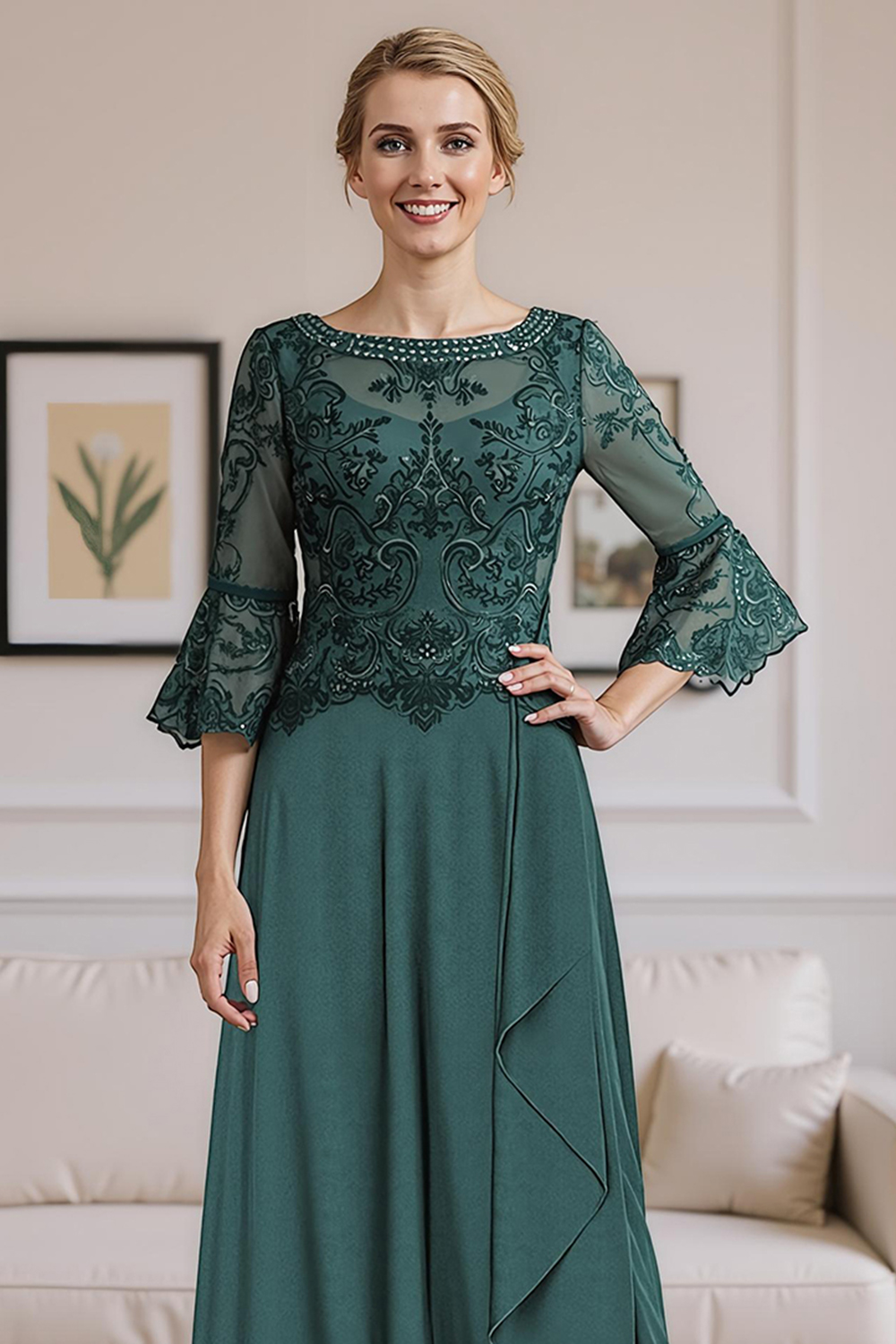 Sparkly Dark Green A Line Floor-Length Mother of the Bride Dress with Beading