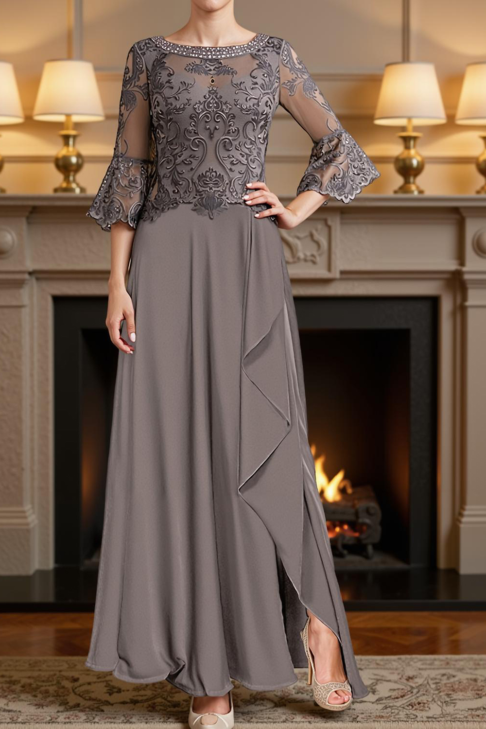 Sparkly Dark Green A Line Floor-Length Mother of the Bride Dress with Beading