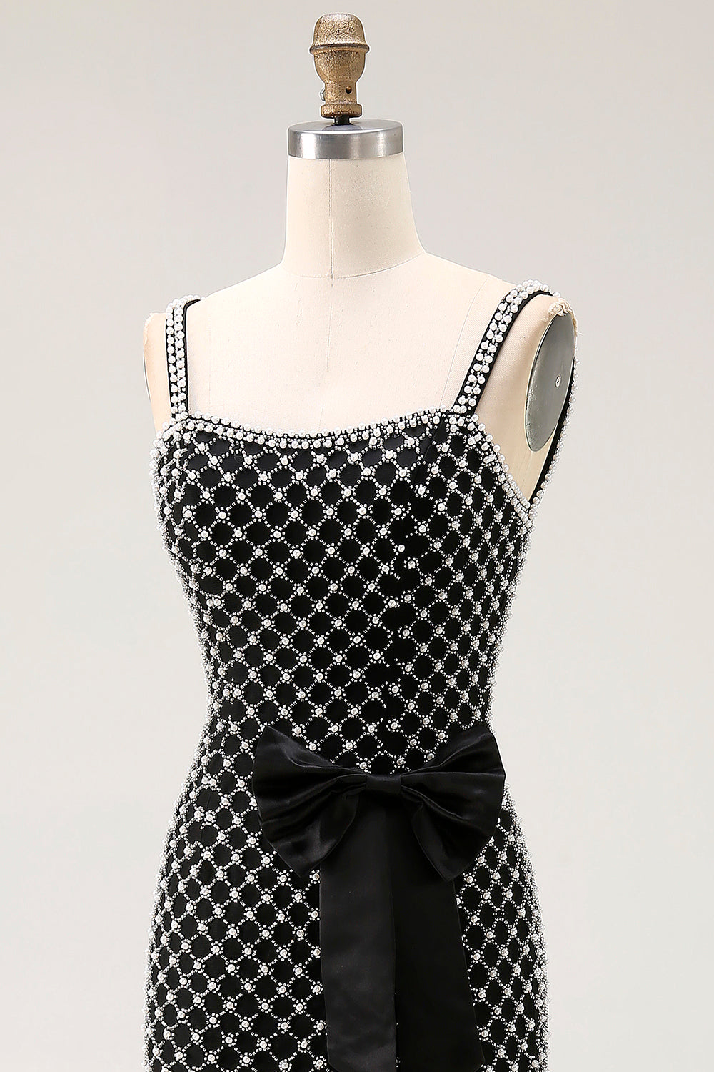 Sparkly White Mermaid Spaghetti Straps Long Prom Dress with Pearls