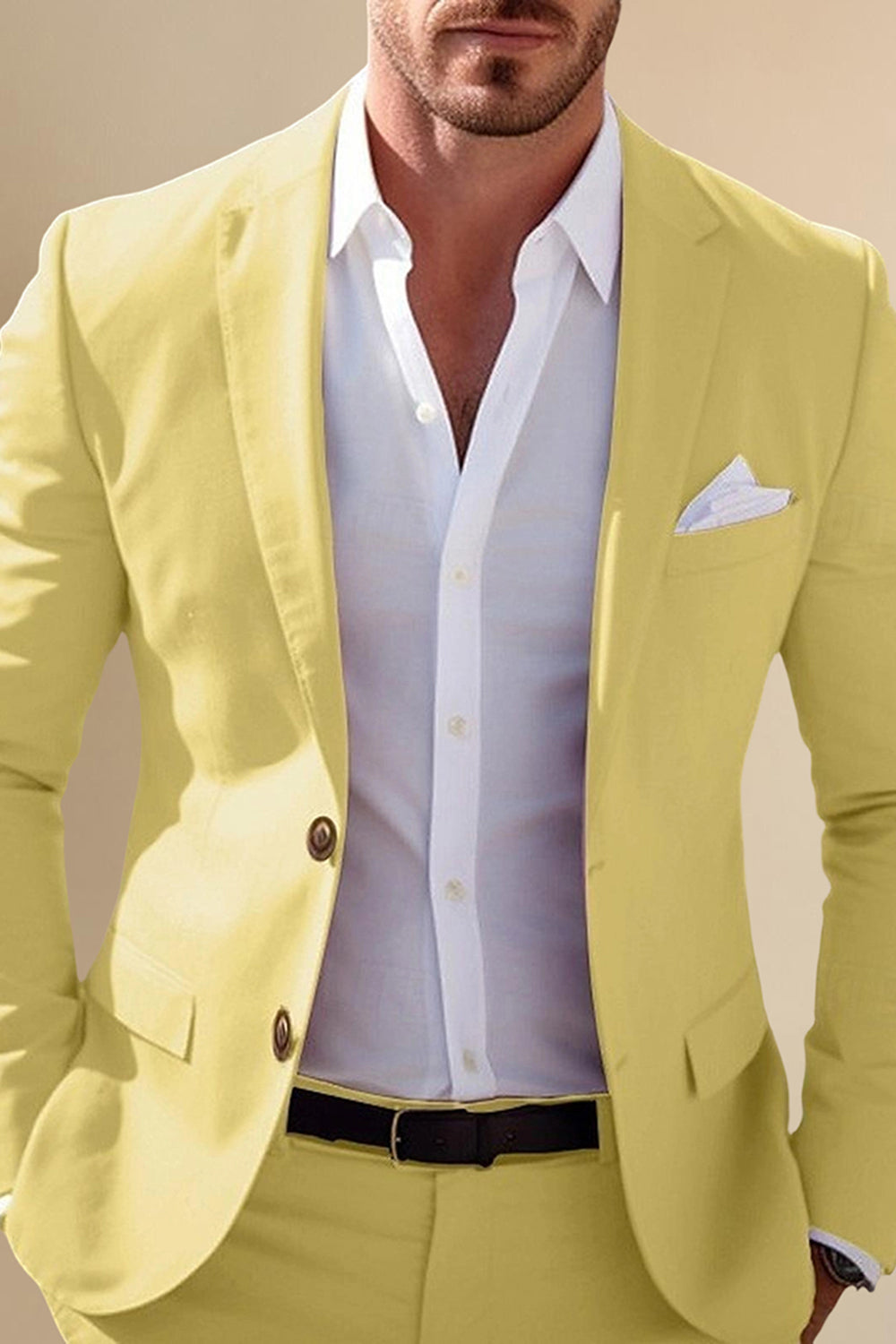 2 Piece Yellow Notched Lapel Slim FIt Men Prom Suits with Buttons