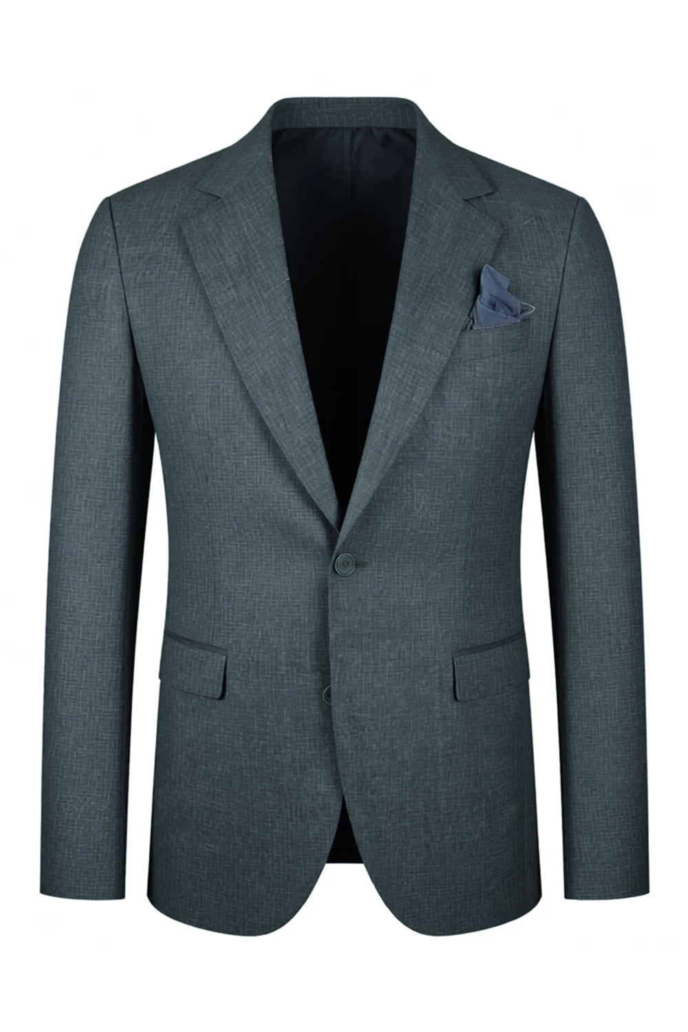 Blue Notched Lapel Solid Men Prom Party Blazer with Buttons