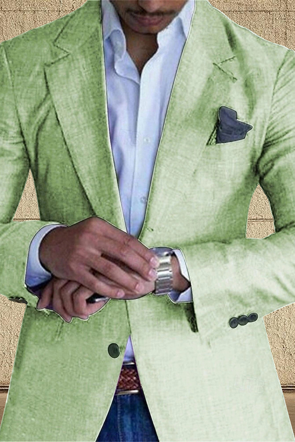 Blue Notched Lapel Solid Men Prom Party Blazer with Buttons