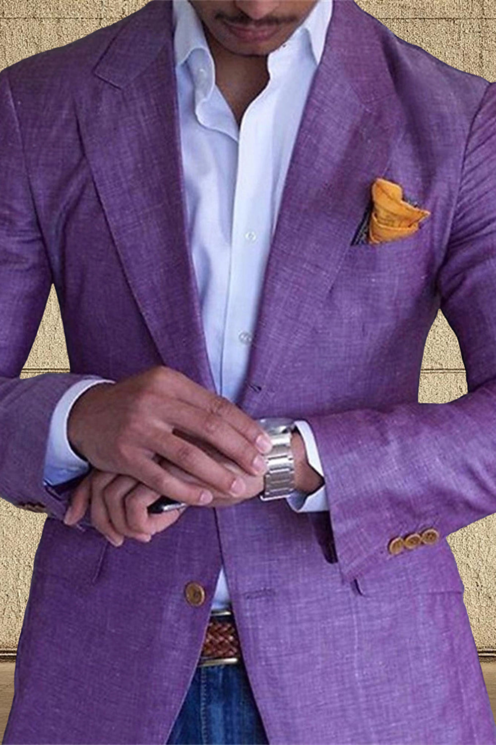 Blue Notched Lapel Solid Men Prom Party Blazer with Buttons