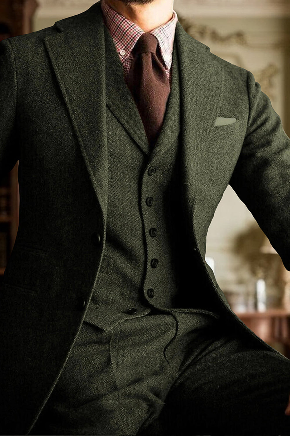 3 Piece Dark Grey Single Breasted Men Prom Party Suits