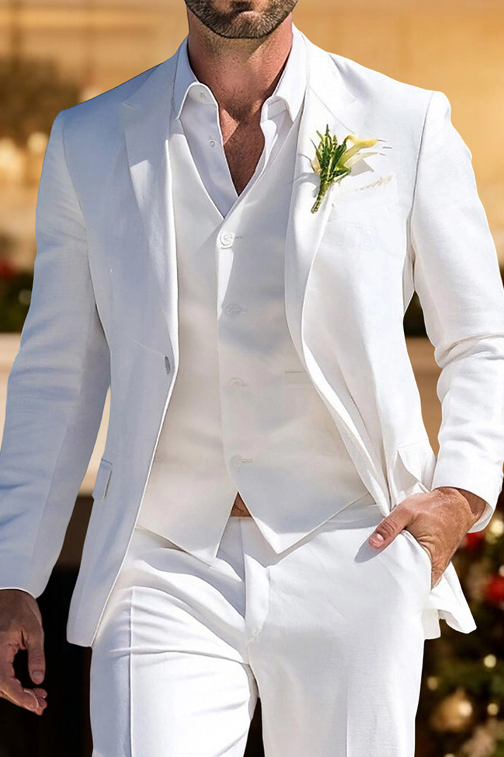 3 Piece White Notched Lapel Men Wedding Suits
