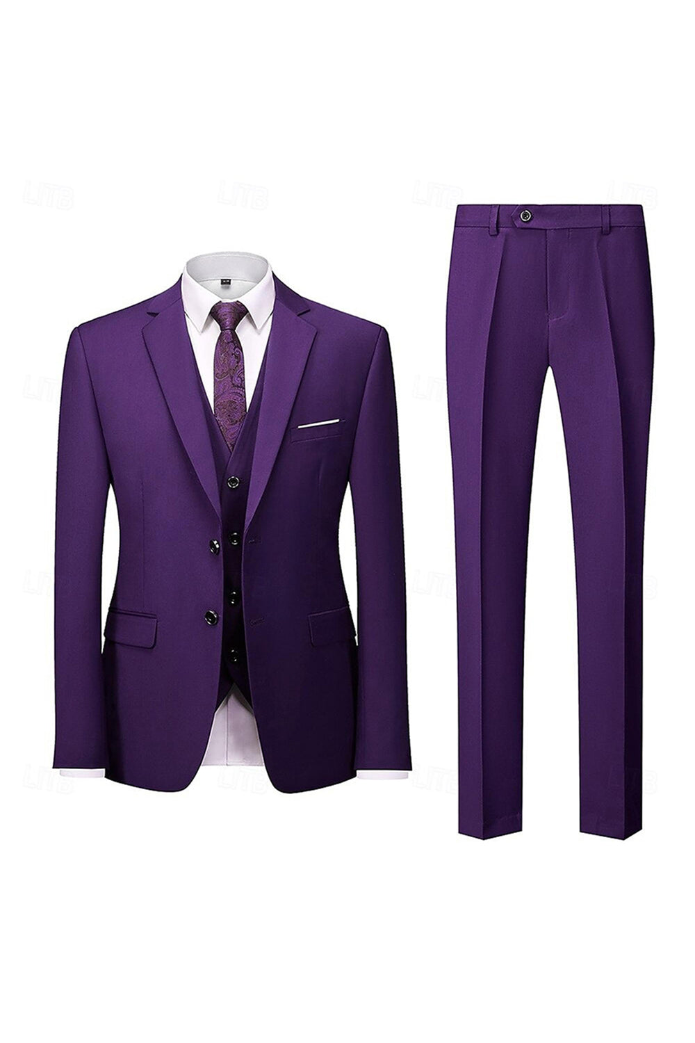 3 Piece Purple Single Breasted Men Prom Suits with Pockets
