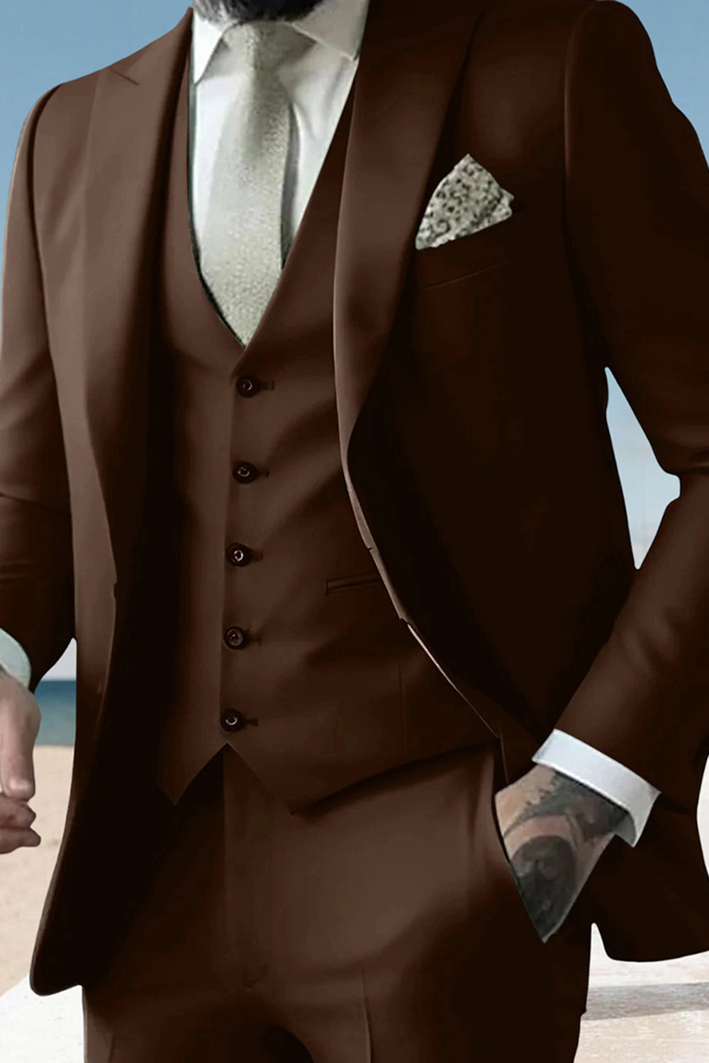 3 Piece Black Peak Lapel Single Breasted Men Prom Suits with Pockets