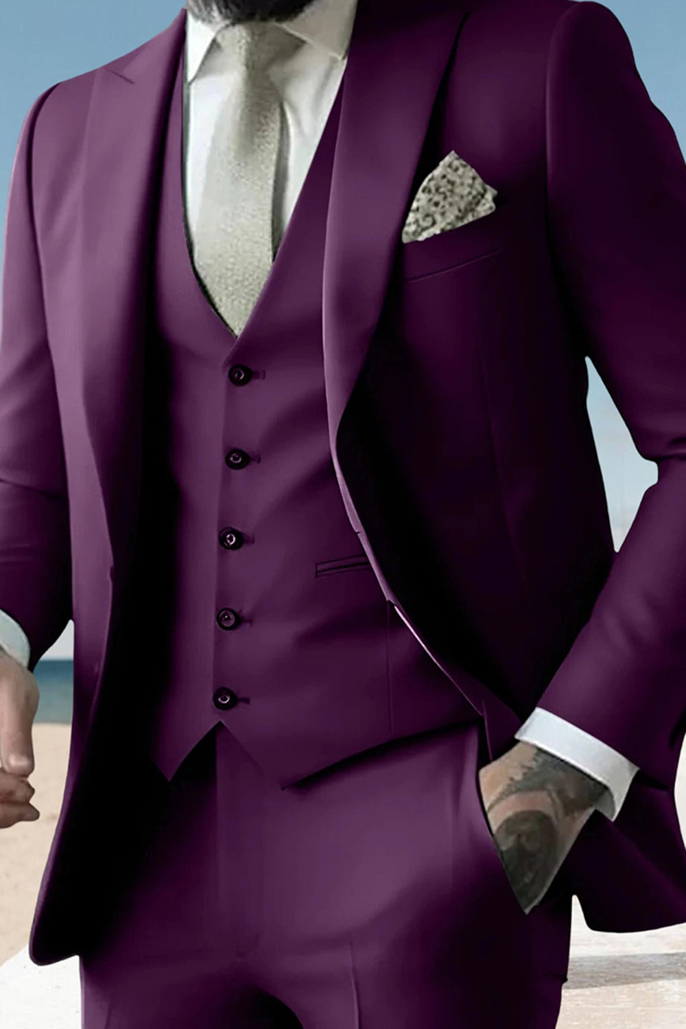 3 Piece Black Peak Lapel Single Breasted Men Prom Suits with Pockets