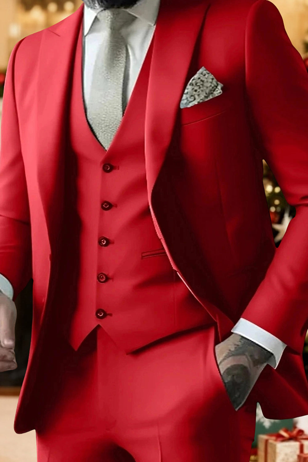 3 Piece Black Peak Lapel Single Breasted Men Prom Suits with Pockets