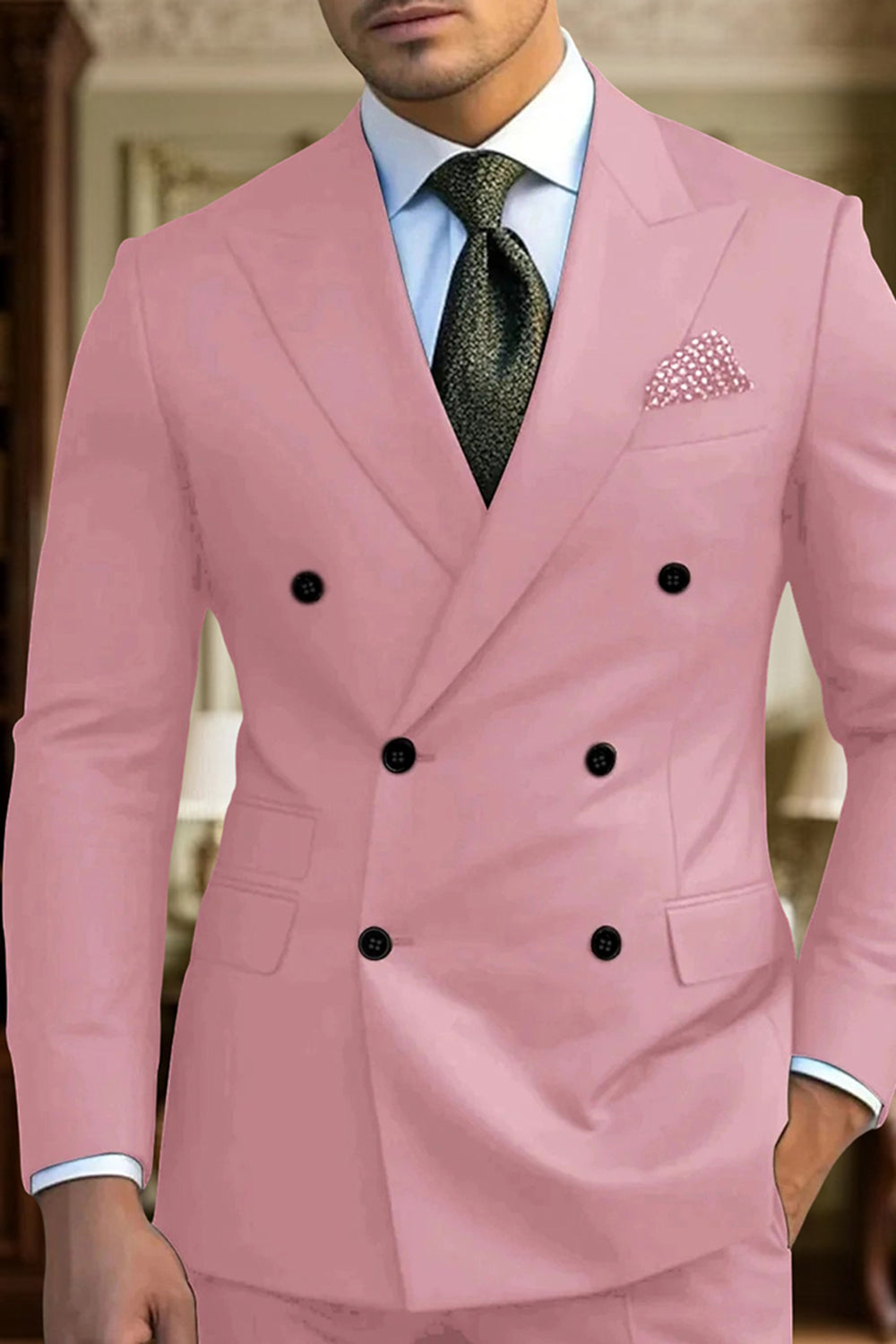 2 Piece Dark Green Peak Lapel Slim Fit Double Breasted Men Prom Suits