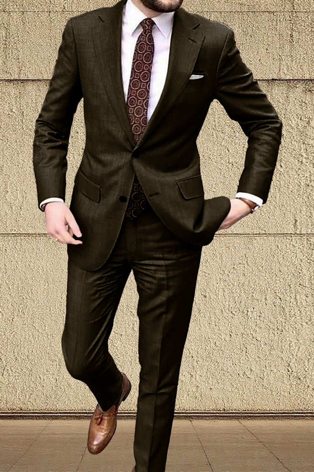 2 Piece Khaki Single Breasted Solid Men Prom Suits