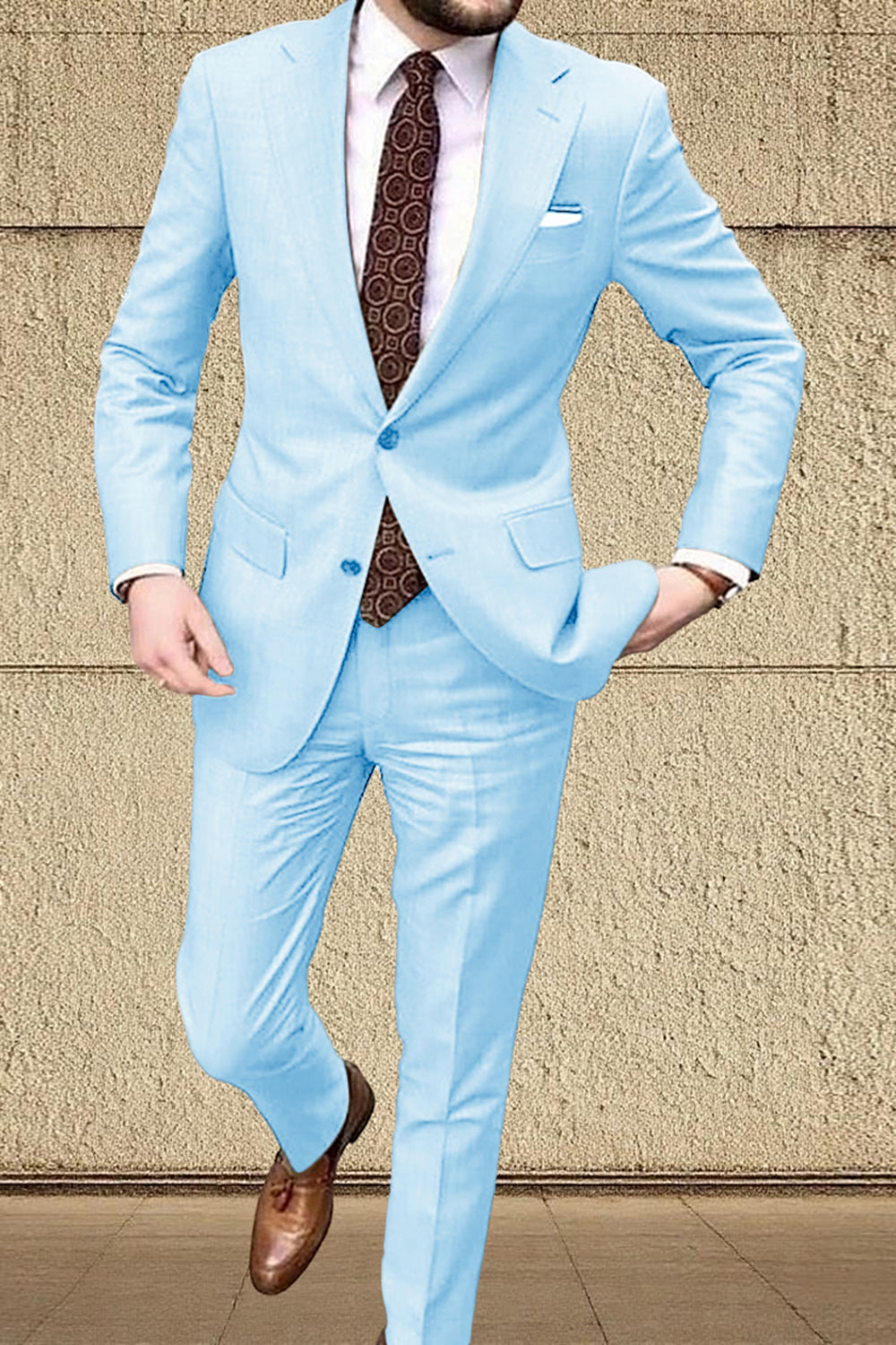 2 Piece Khaki Single Breasted Solid Men Prom Suits