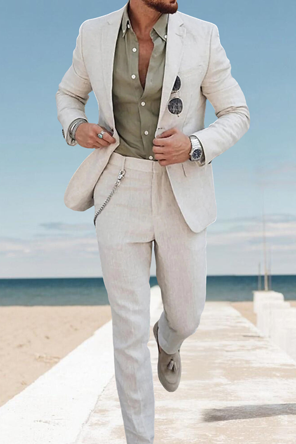 2 Piece Ivory Notched Lapel Single Breasted Men Prom Suits