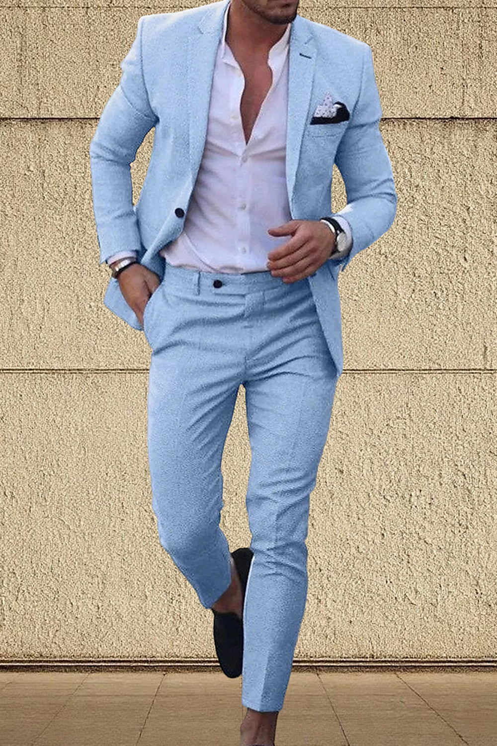 2 Piece Champagne Single Breasted Slim Fit Notched Lapel Men Prom Suits