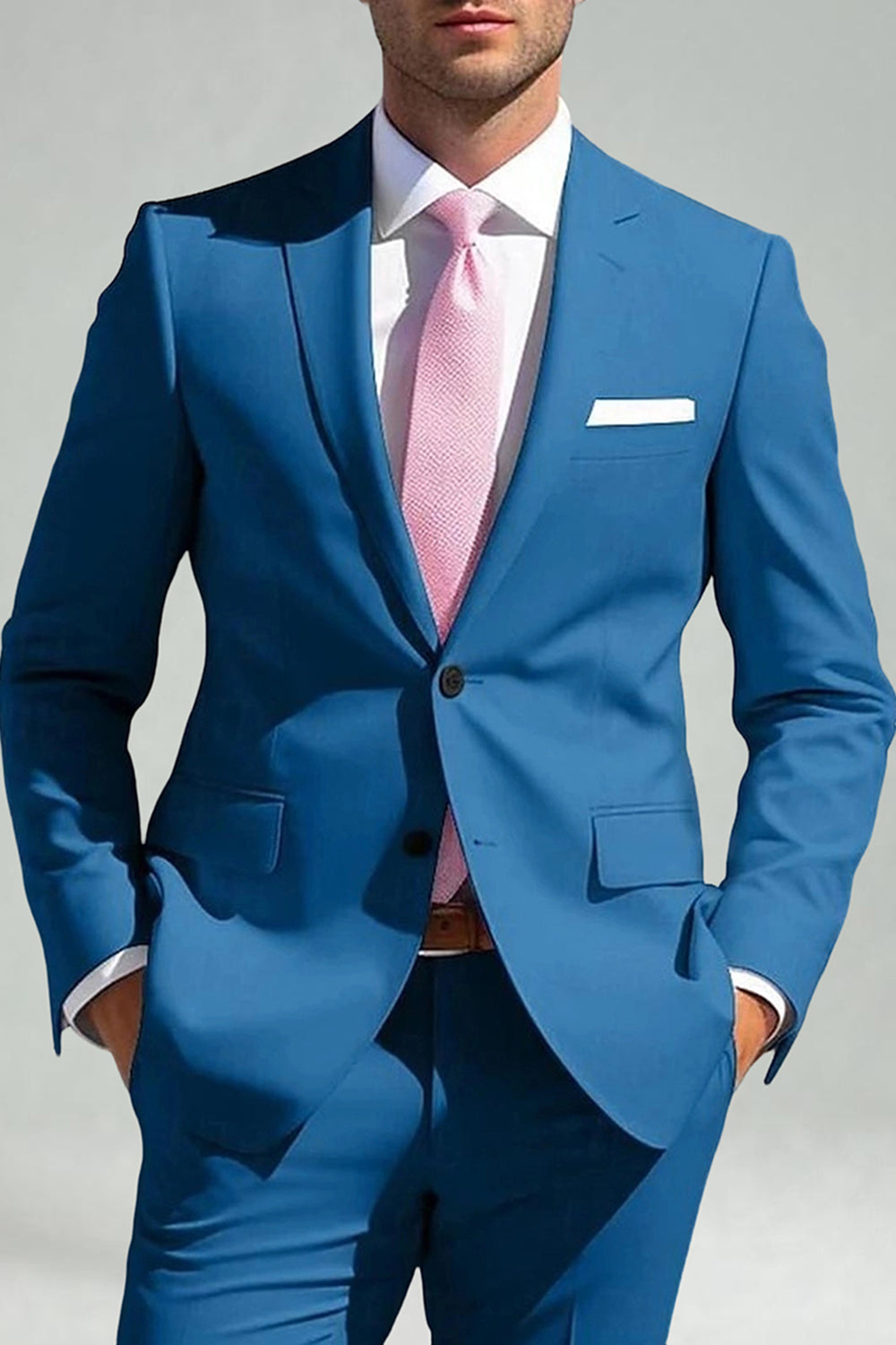 2 Piece Sky Blue Notched Lapel Single Breasted Men Prom Suits
