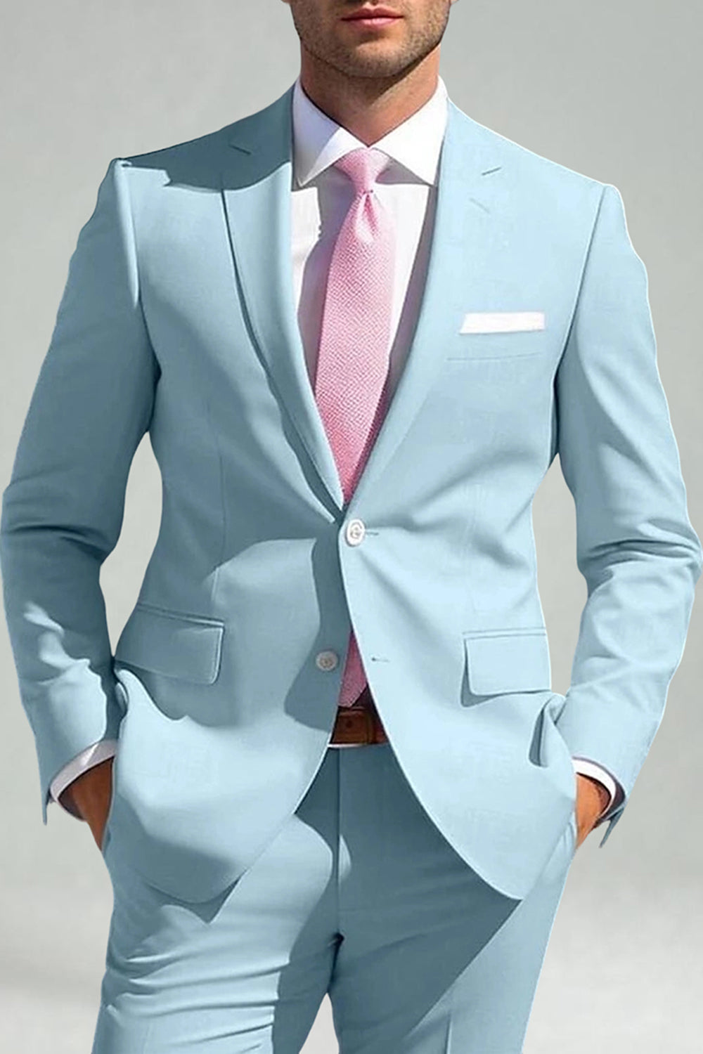 2 Piece Sky Blue Notched Lapel Single Breasted Men Prom Suits