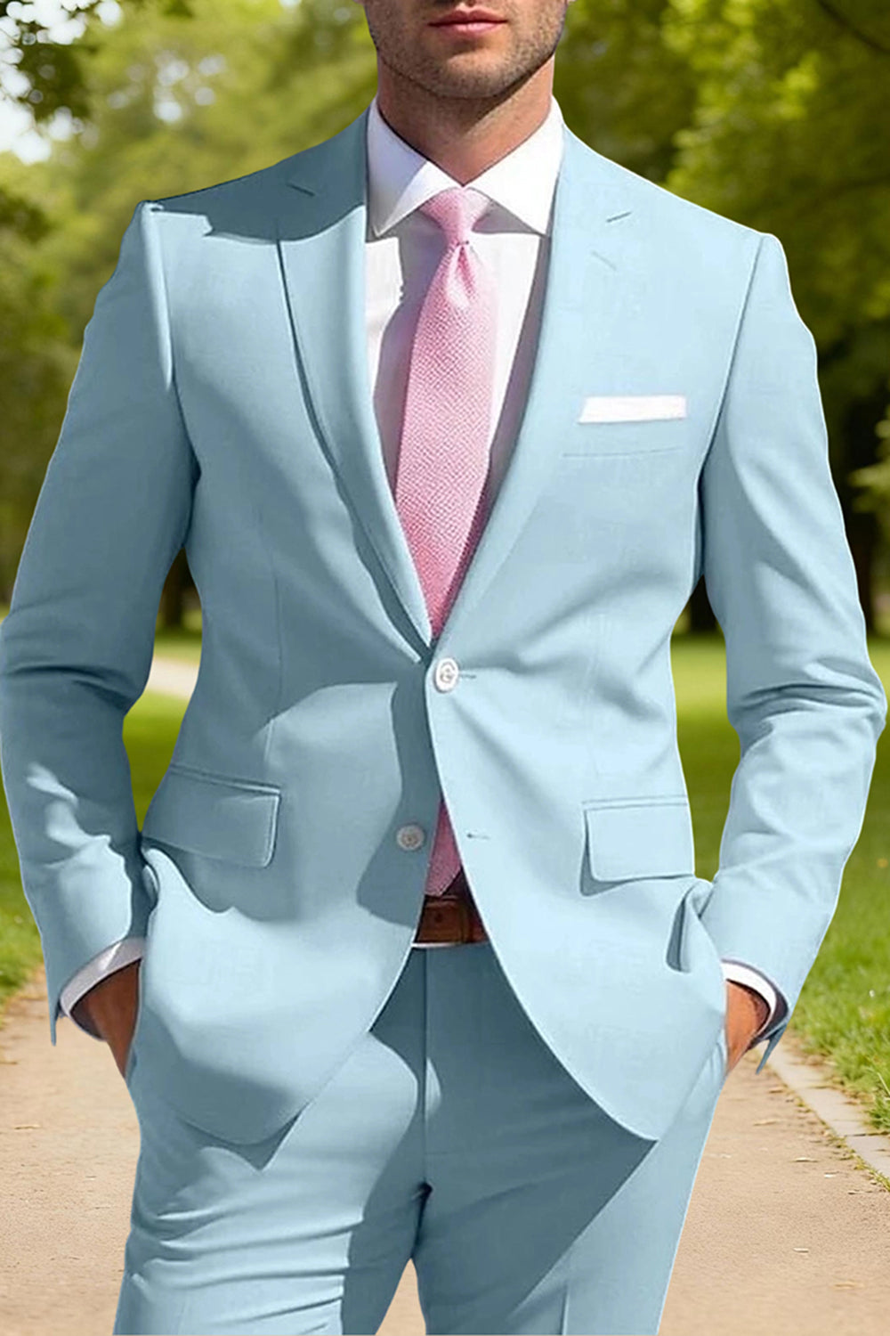 2 Piece Sky Blue Notched Lapel Single Breasted Men Prom Suits