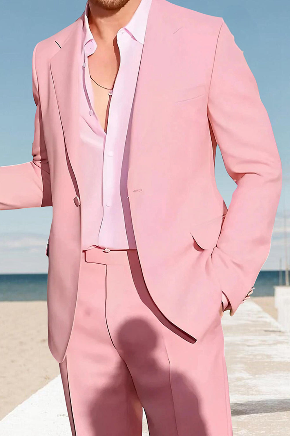 2 Piece Pink Single Breasted Notched Lapel Men Prom Suits