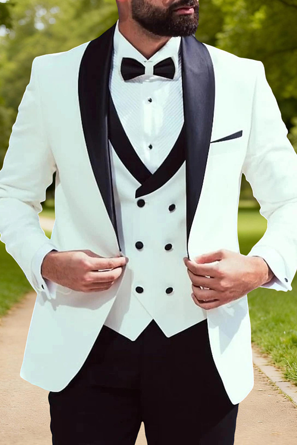 3 Piece White Shawl Lapel Single Breasted Men Prom Suits