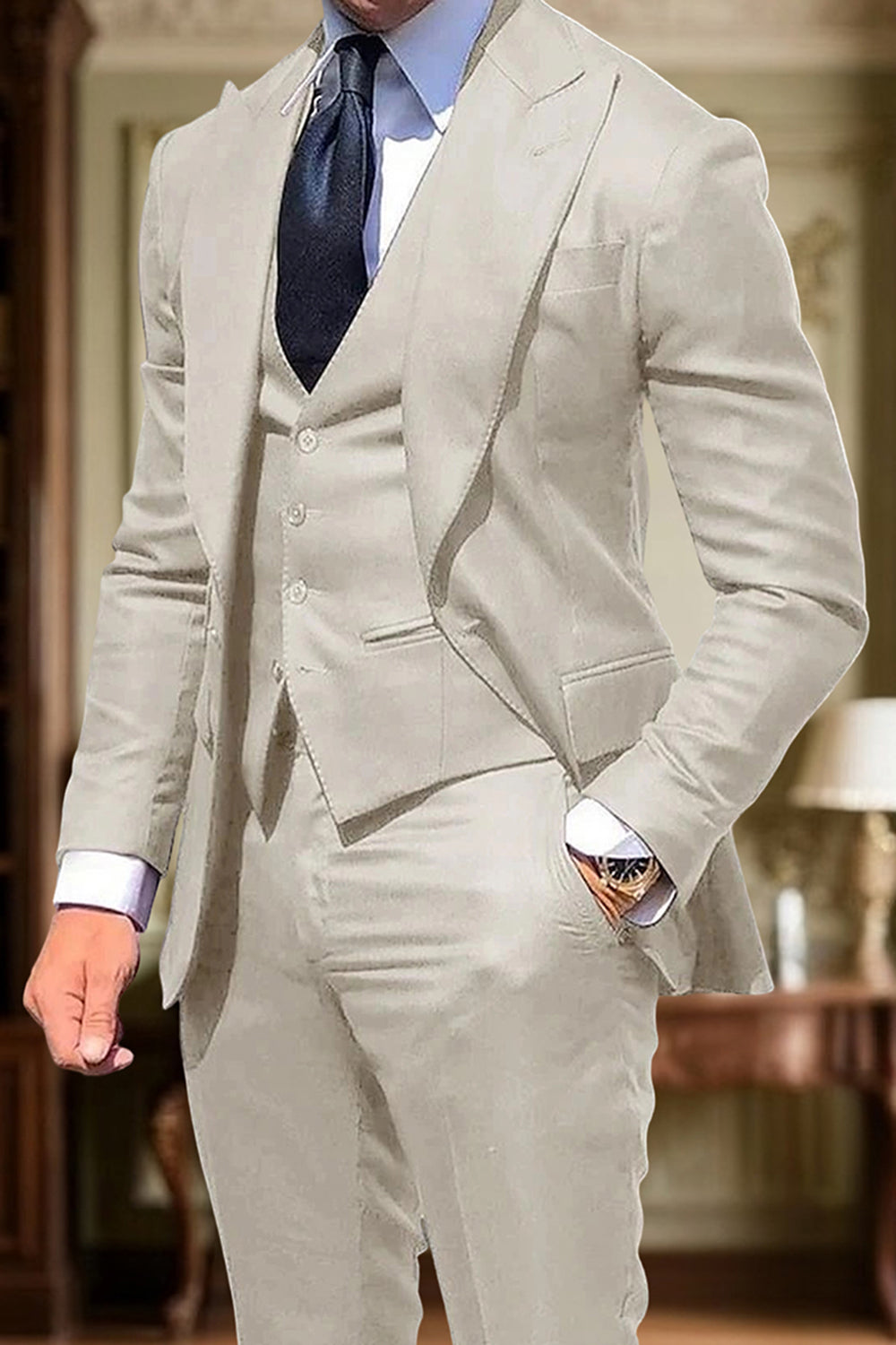 3 Piece Black Single Breasted Solid Slim Fit Peak Lapel Men Prom Suits