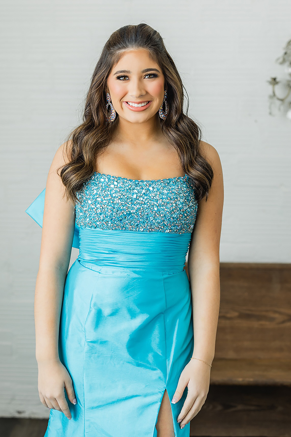 Sparkly Peacock Blue Beaded Mermaid Long Prom Dress with Bow