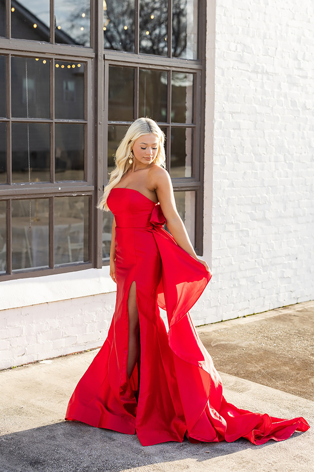Red Mermaid Strapless Long Prom Dress with Cape