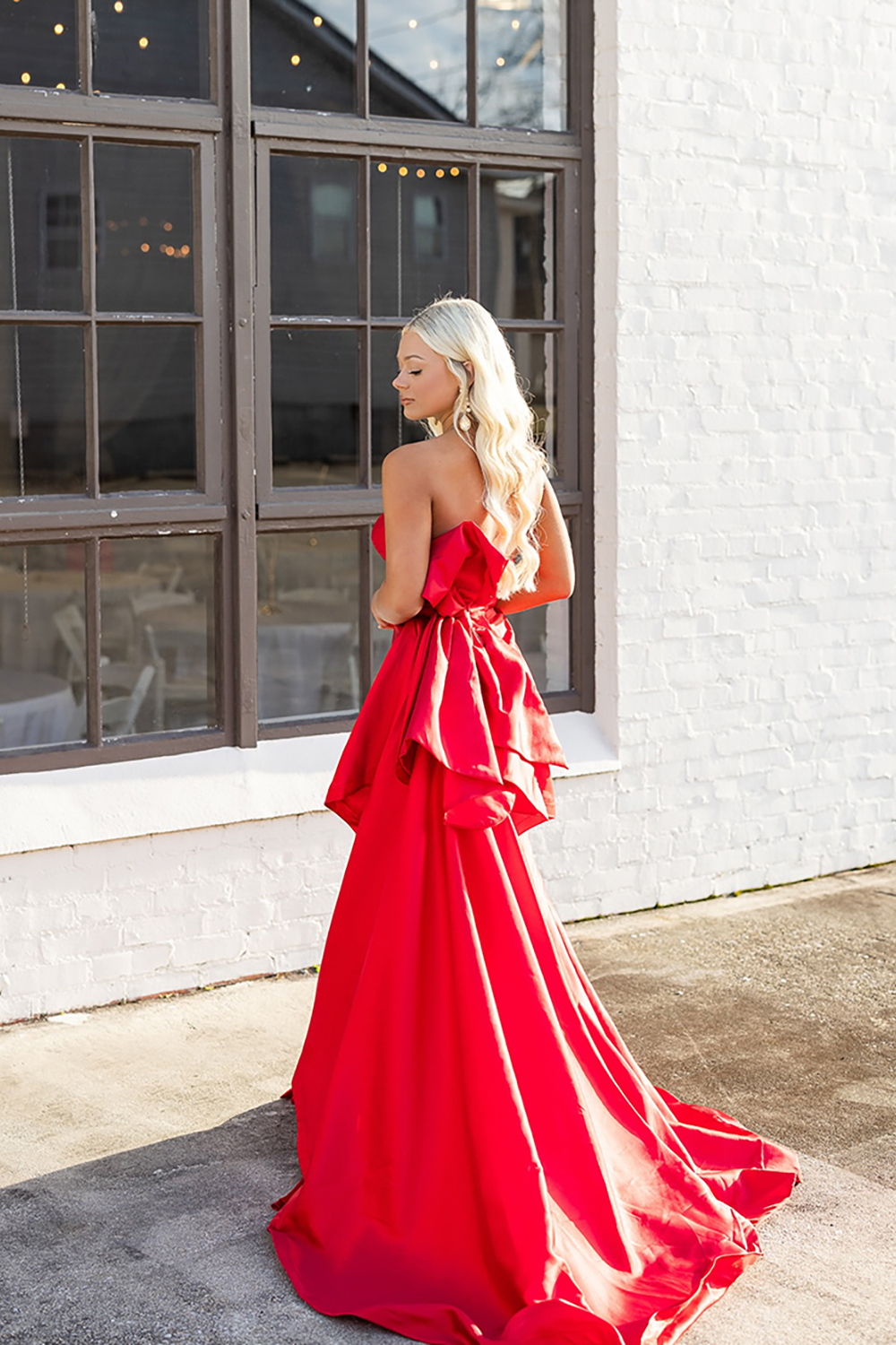 Red Mermaid Strapless Long Prom Dress with Cape