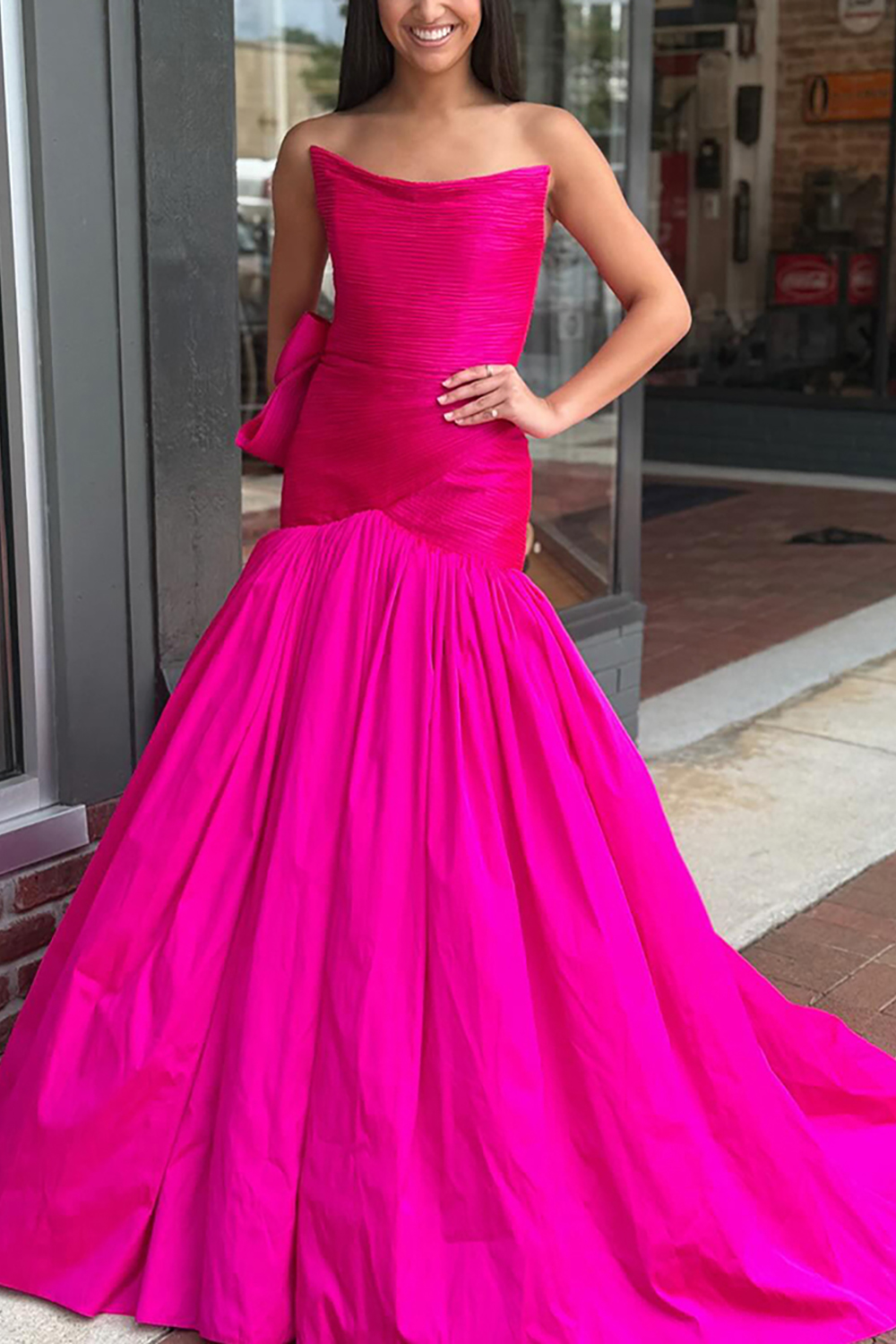 Fuchsia Mermaid Strapless Long Prom Dress with Bow