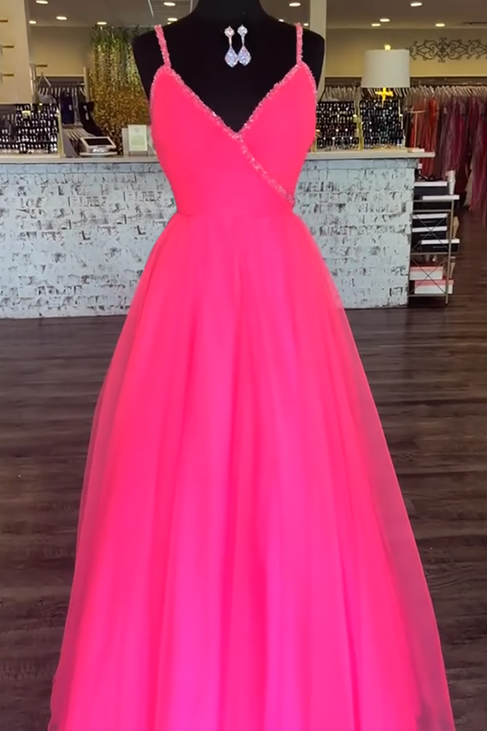 Blue V-Neck Ball Gown Chiffon Long Prom Dress