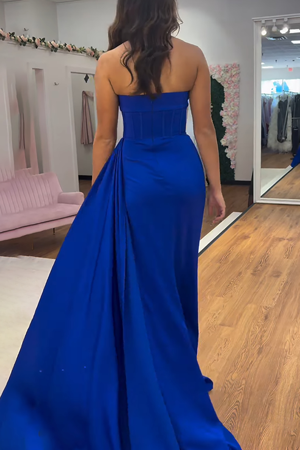 Fuchsia Strapless Mermaid Corset Long Prom Dress with Side Cape