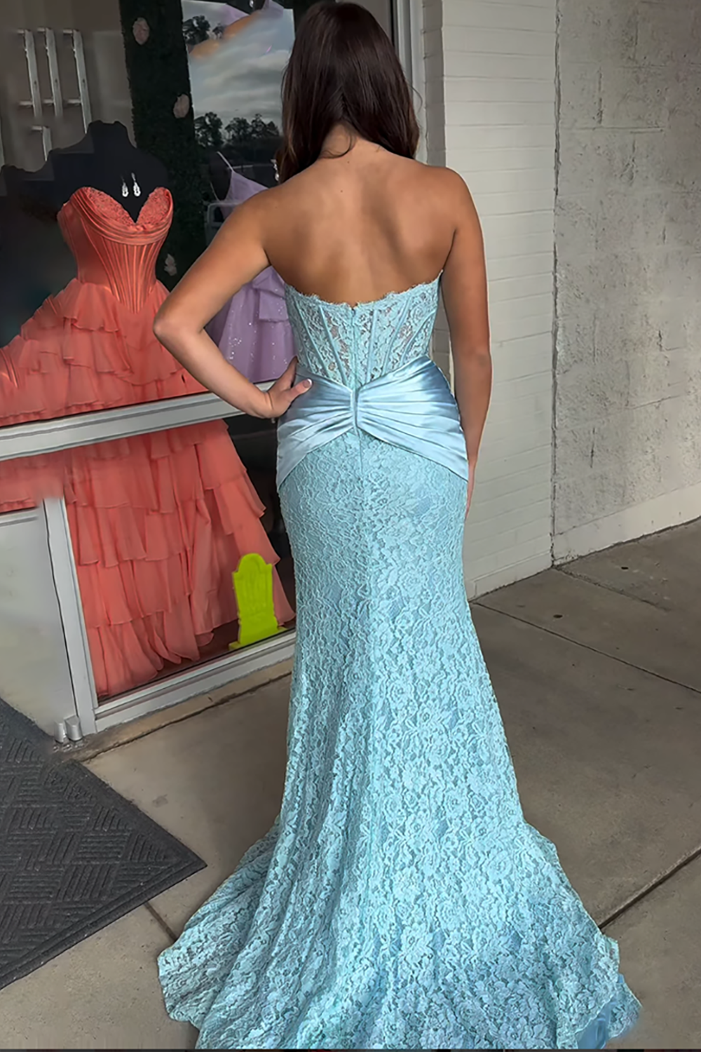 Light Blue Mermaid Corset Sweetheart Long Prom Dress with Slit
