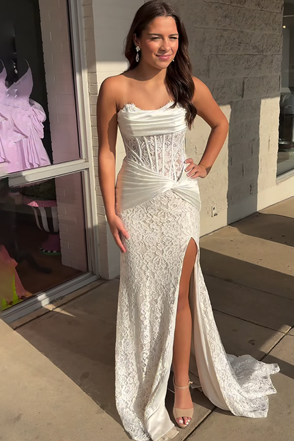 Light Blue Mermaid Corset Sweetheart Long Prom Dress with Slit