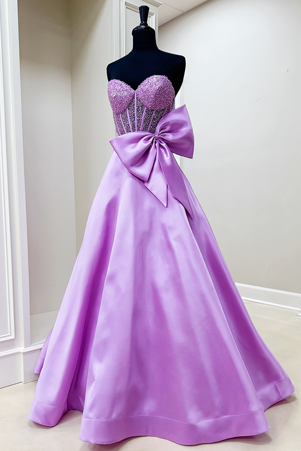 Sparkly Purple A Line Corset Sweetheart Long Prom Dress with Beading