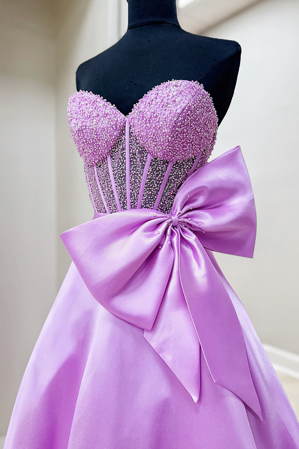 Sparkly Purple A Line Corset Sweetheart Long Prom Dress with Beading