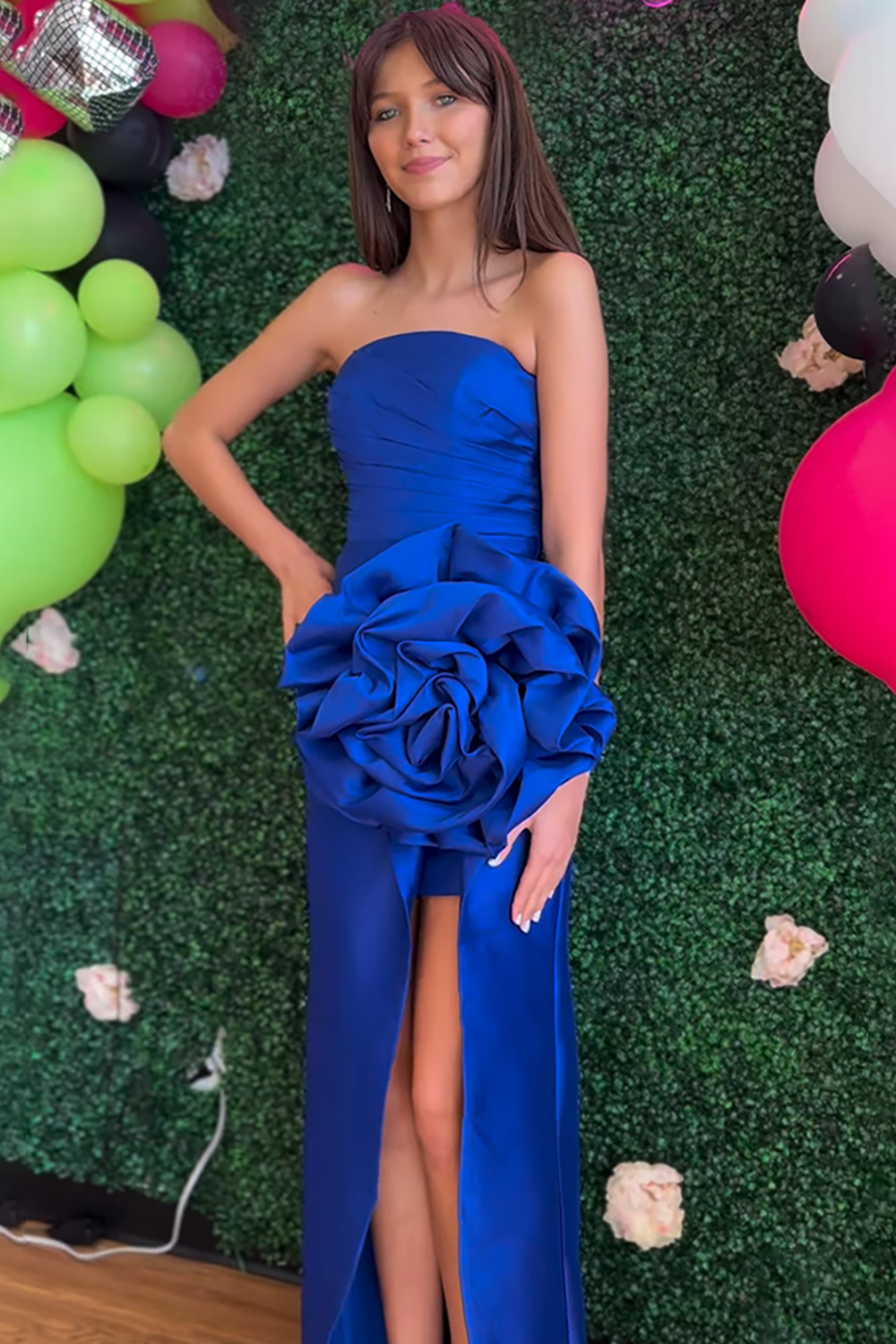 Black Mermaid Strapless Ruffled Long Prom Dress with Slit