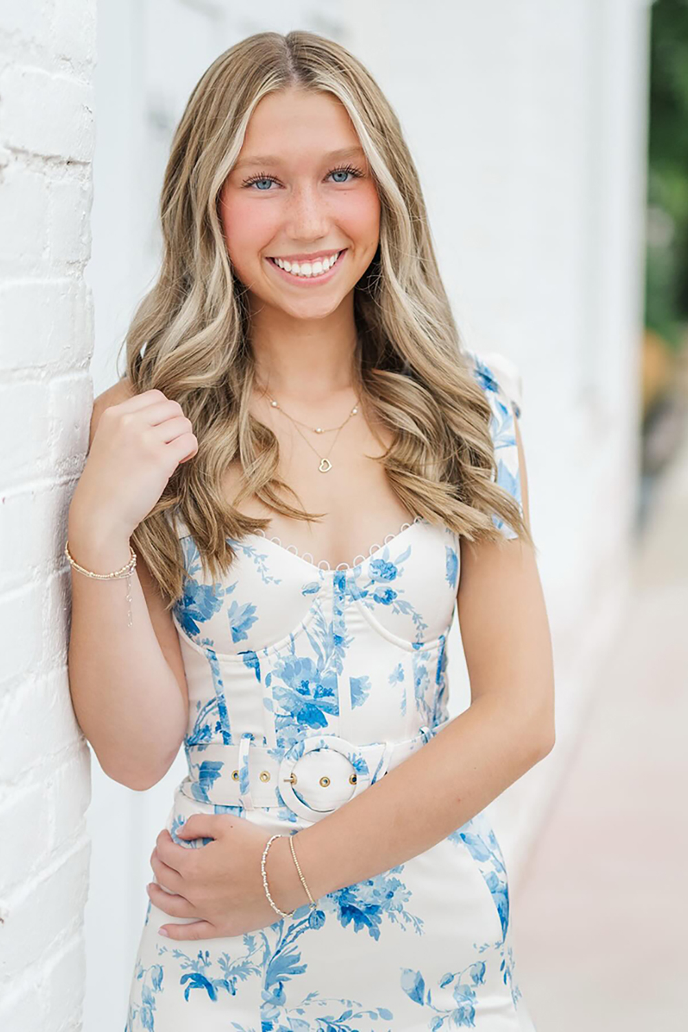 Floral White Blue Ruffled Corset Mermaid Long Prom Dress with Belt