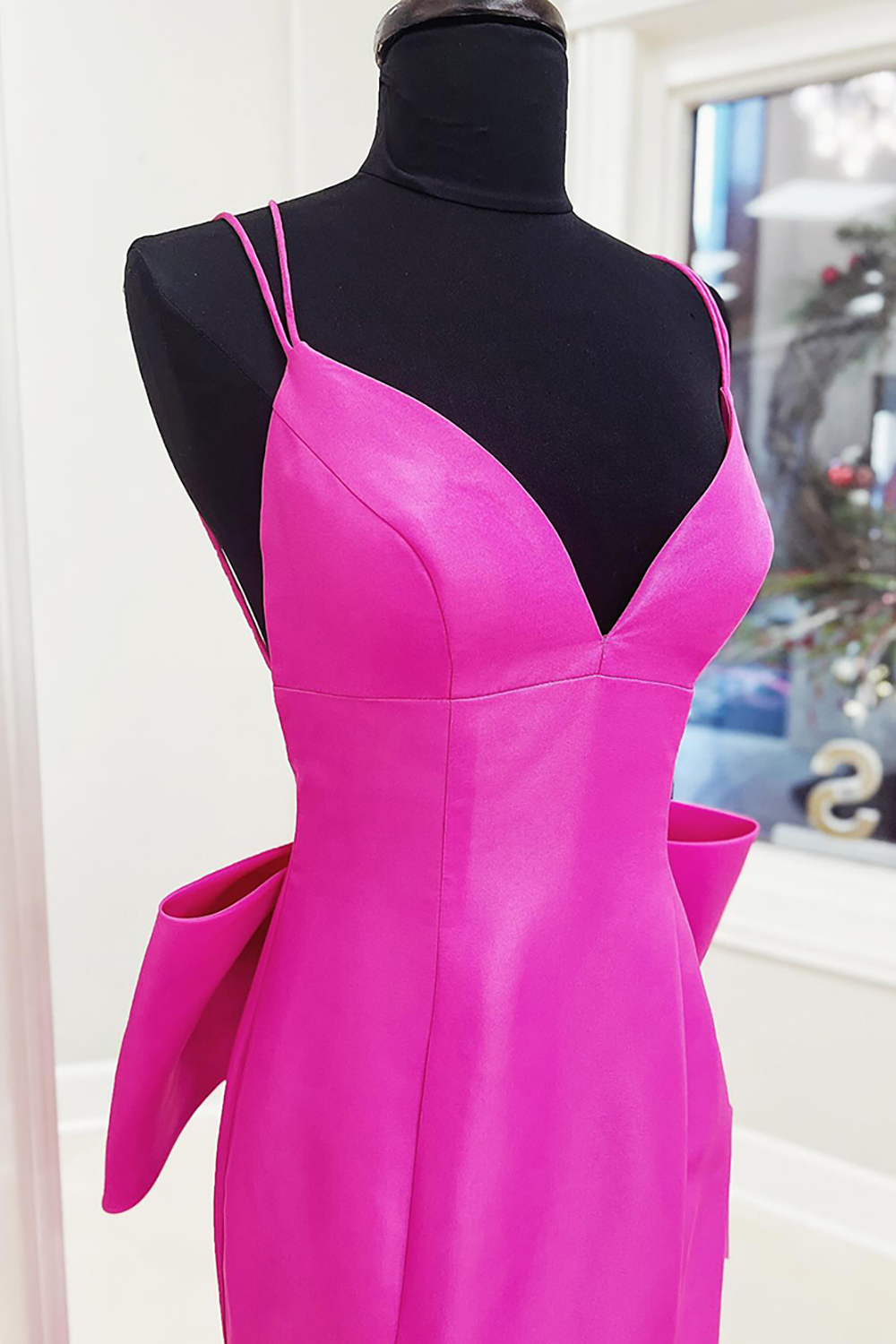 Fuchsia Mermaid Backless Long Prom Dress with Bow