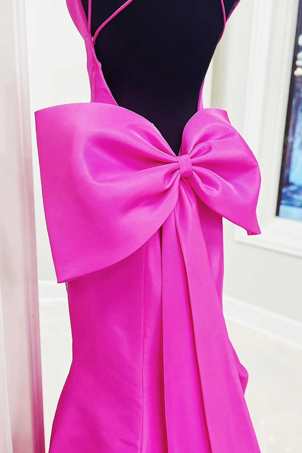 Fuchsia Mermaid Backless Long Prom Dress with Bow