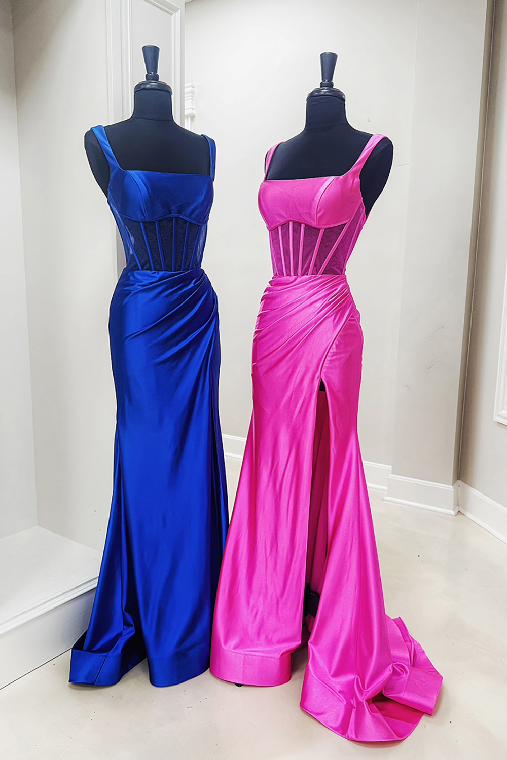 Royal Blue Long Mermaid Corset Prom Dress with Slit