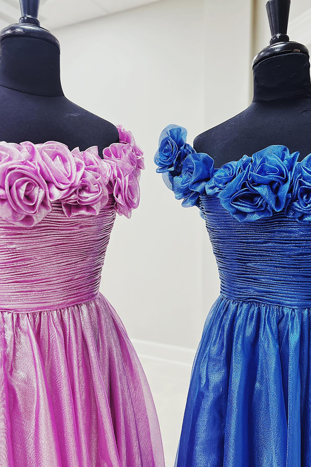 Purple Long A-Line Off the Shoulder Prom Dress with 3D Flowers