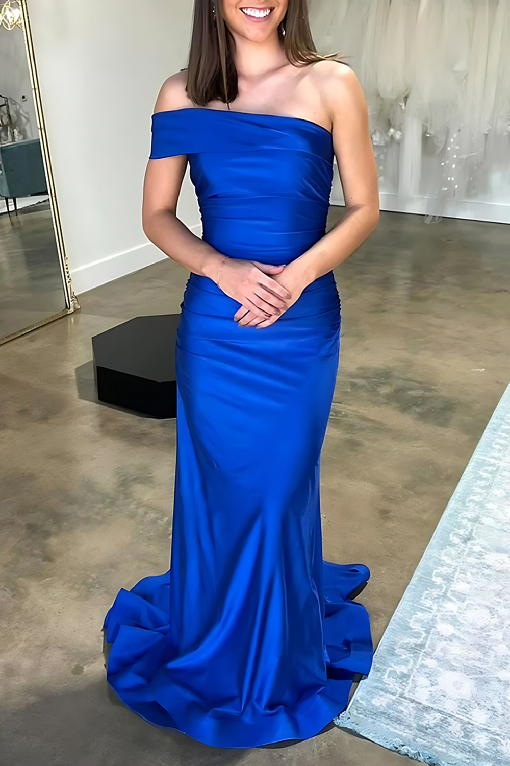 One Shoulder Royal Blue Mermaid Long Prom Dress
