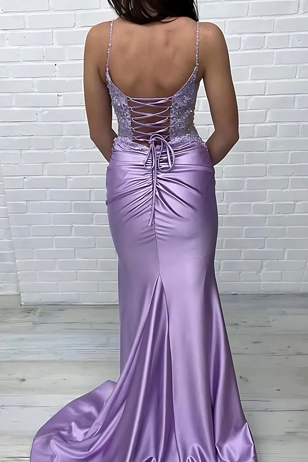 Purple V-Neck Mermaid Long Prom Dress with Lace