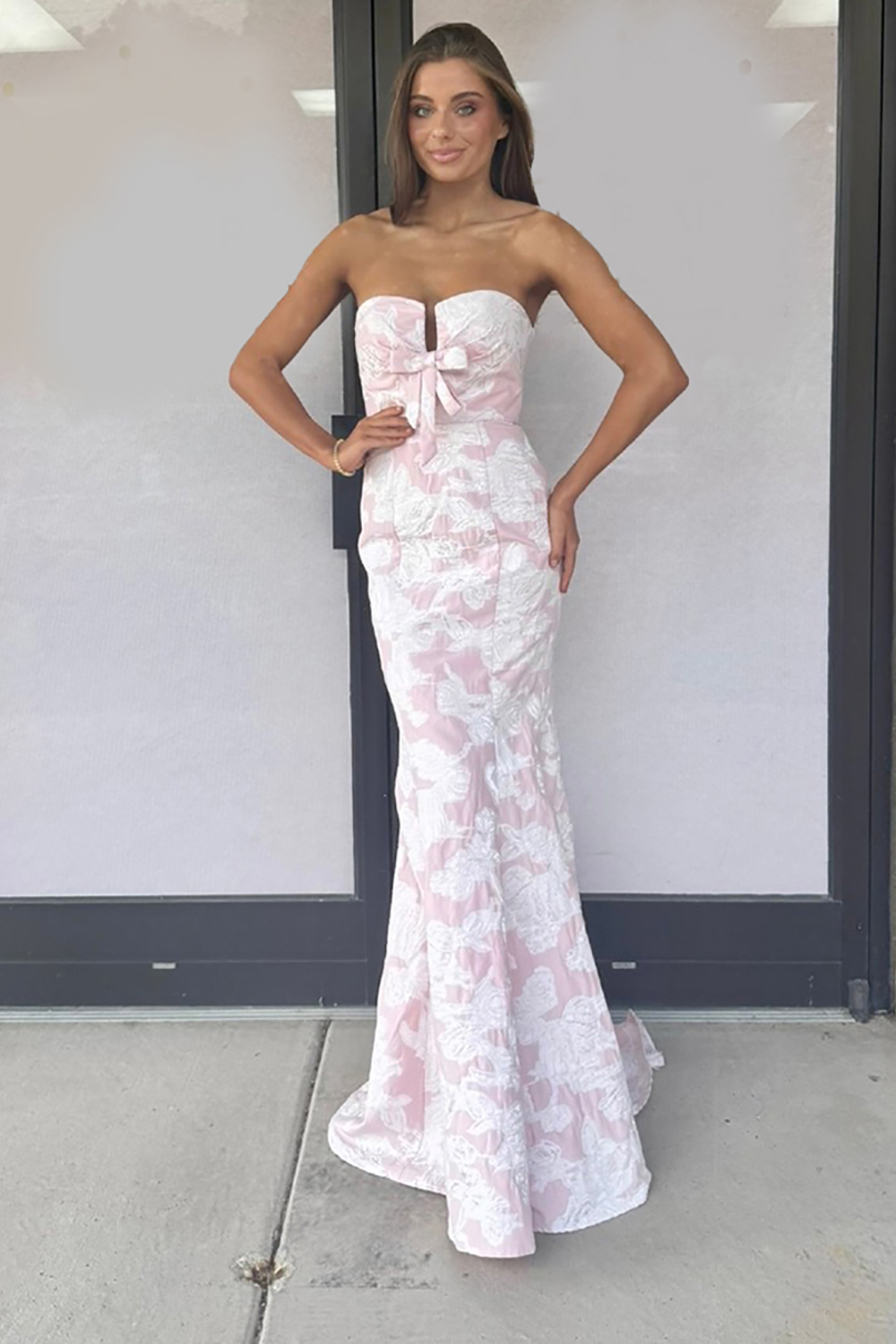 Pink Mermaid Sweetheart Long Prom Dress with Bow