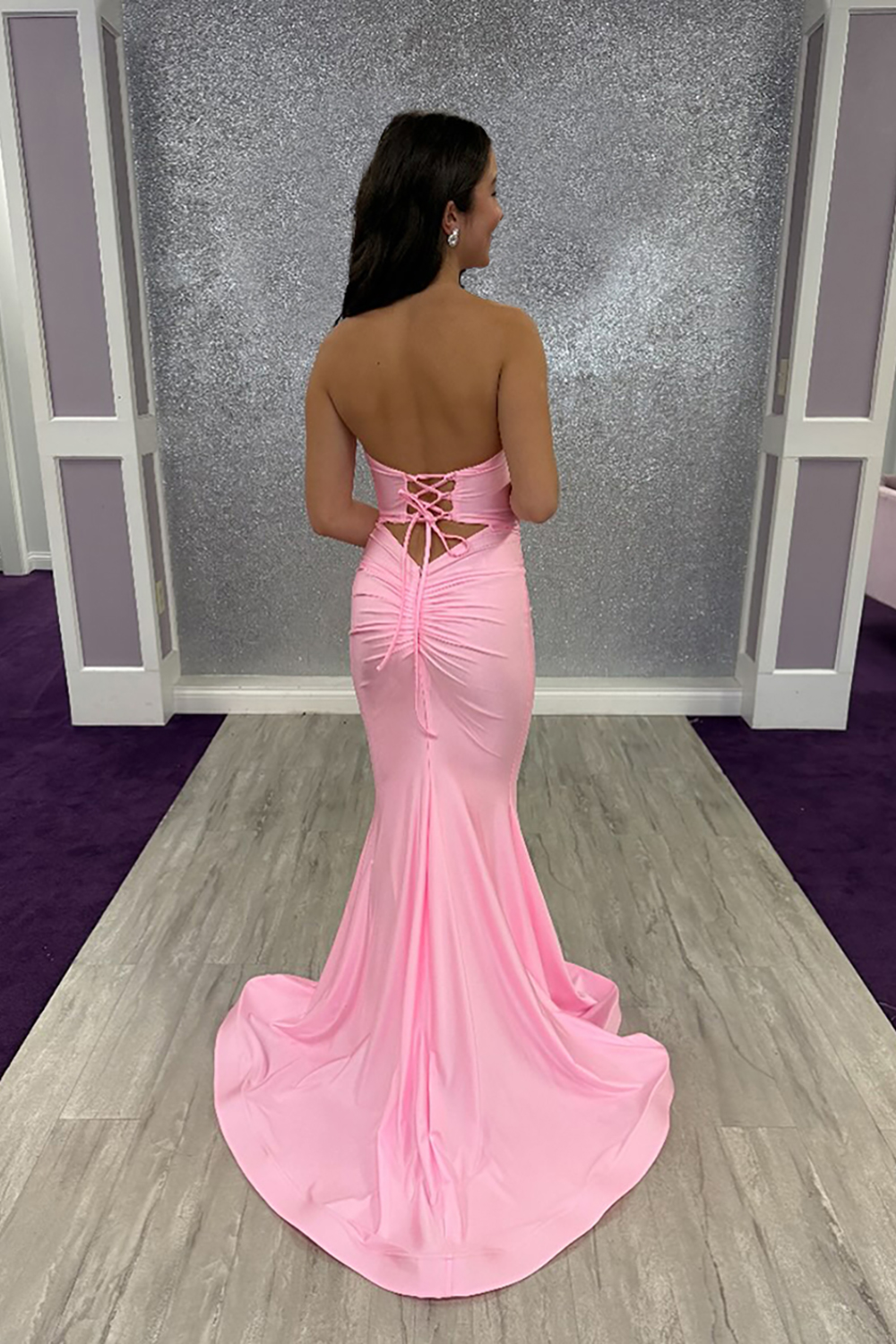 Pink Mermaid Sweetheart Keyhole Long Prom Dress