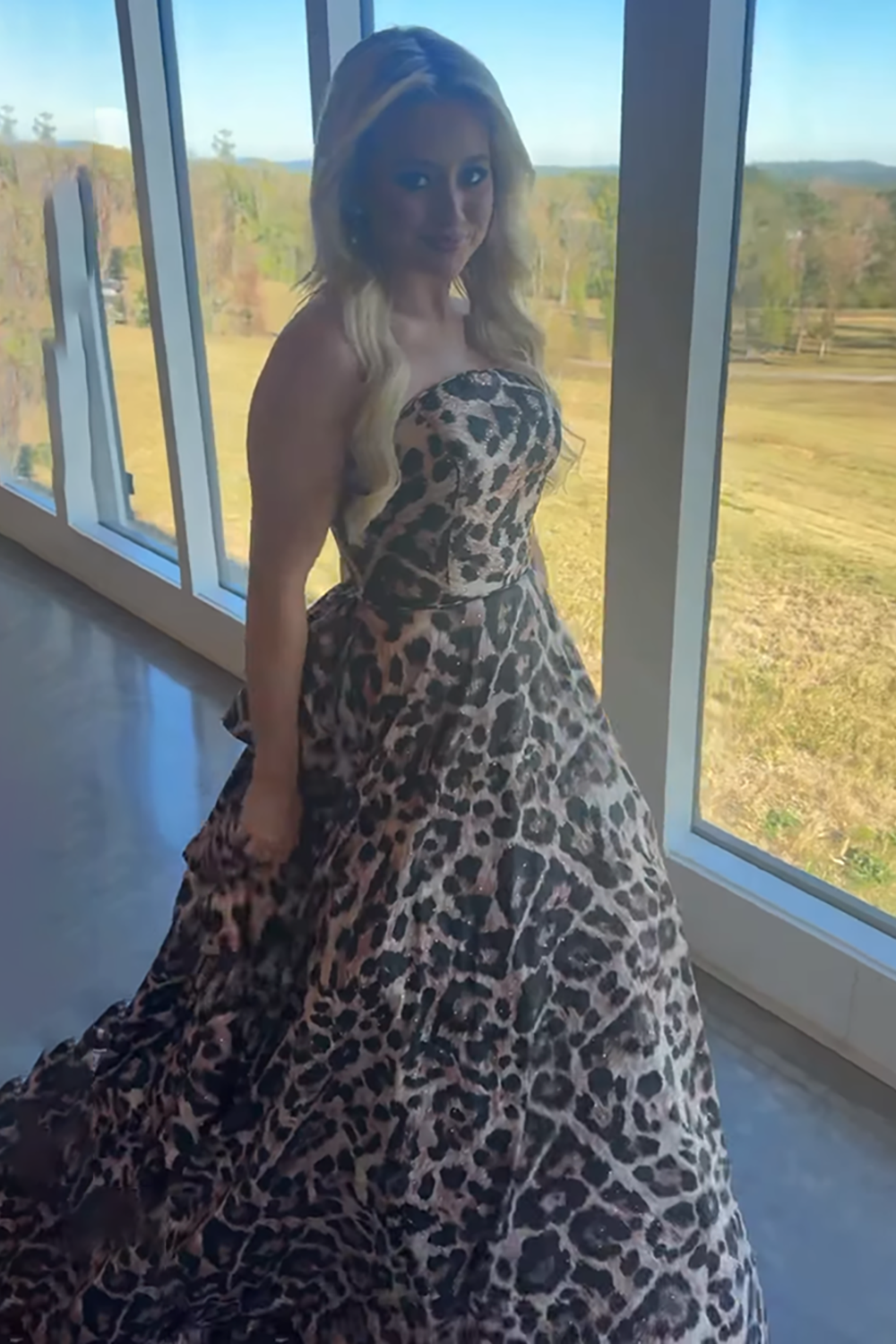 Sparkly Brown Leopard Corset Tiered Long Prom Dress with Beading