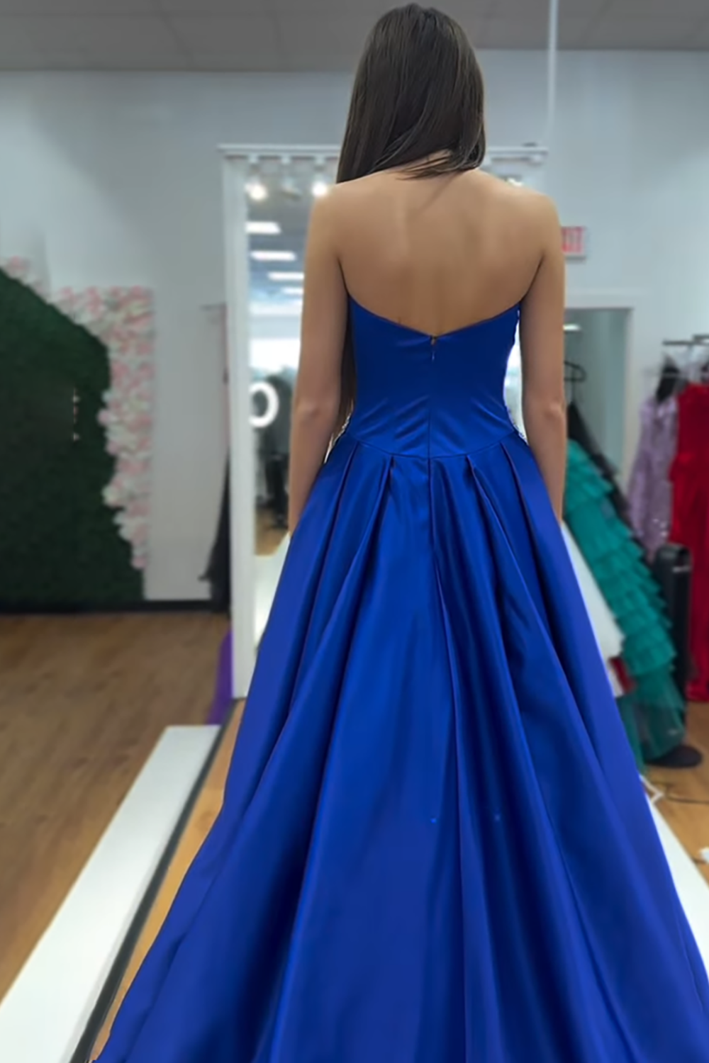Sparkly Royal Blue Sweetheart Beaded Long Prom Dress with Bow