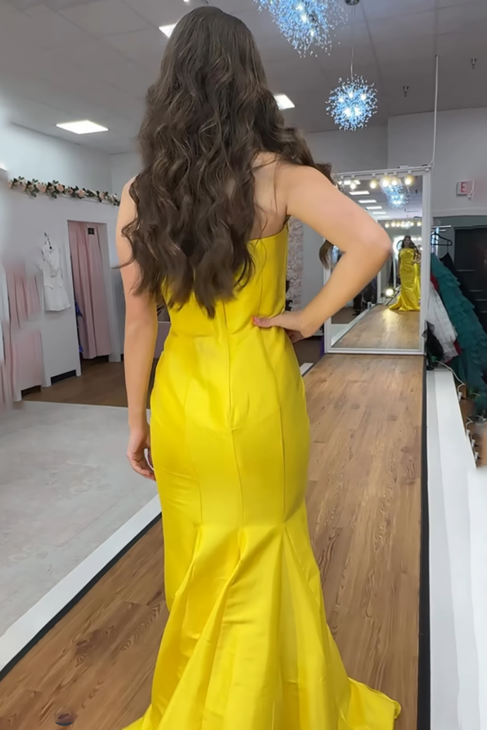 Yellow Mermaid Strapless Ruched Long Prom Dress